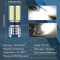 Lampe de lecture blanche intérieure Canbus indicateur de largeur de plaque d'immatriculation 3014 24 LED DC 12V voiture w5w 194 168 T10 lumière LED