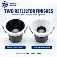 Spot LED Encastrable 7W 12W 18W 2 2.5 3.5 Pouces CRI95 Réflecteur Profond en Aluminium Plafonnier Blanc Brillant Noir Vente en Gros