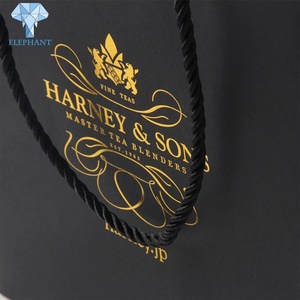 Custom Logo Gold Stamping Printed Luxury Flat Bottom Matte Black Kraft Shopping <b>Gift</b> Paper Bag - Product Image 3