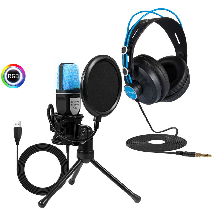 SF-666R Microphone+D68 Blue Headphone