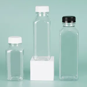 1oz 2oz China Manufacturers Square Shape Empty Plastic transparent Juice Container Bottles With Cap Wholesale