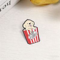 Grappige schattige woordspeling puppy-corn zinklegering pin cartoon golden retriever hond popcorn doos zwart nikkel plating voor broche