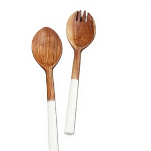 Ensemble de saladiers en bois 100% naturel avec poignée en émail coloré, écologique pour une utilisation à la maison et en cuisine - Product Image 1
