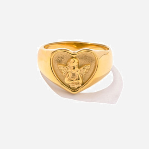 Heart Shape Angel Emblem <b>Ring</b> Gold Unisex Jewelry Gift Fashion <b>Rings</b> - Product Image 1