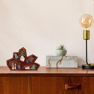 Plateau décoratif en bois massif, forme irrégulière, style bohème, ornement de bureau, plateau de rangement et de présentation - Product Image 3