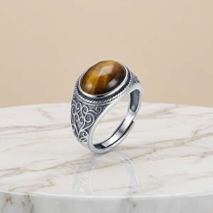 Merryshine Vintage Style Open Brass Jewelry Spiritual <strong>Tiger</strong> <strong>Eye</strong> Stone Turkish Gemstone <strong>Ring</strong> for Men - Product Image 1