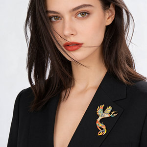 Broche de Fénix Chino de Lujo al por Mayor de Alta Calidad, Broche Floral de Pájaro con Esmalte Colorido y Microincrustaciones de Cristal CZ - Product Image 2