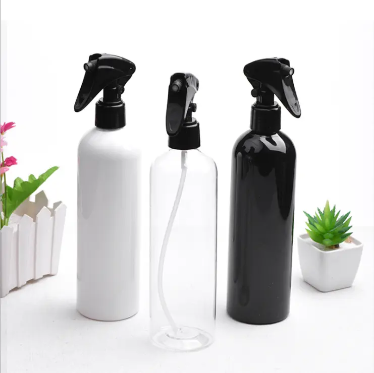 Shiny 500ml 17oz Black White Transparent Bottle Plastic PET Trigger Spray Bottle Dispenser Bottle
