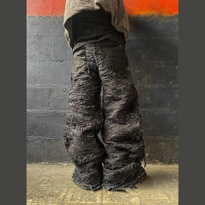 DIZNEW-Jean baggy noir américain à la mode, surdimensionné, vieux jeans pour hommes, empilé, vente en gros - Product Image 2