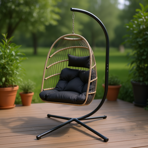 <b>Egg</b> Shape Rattan <b>Hanging</b> <b>Chair</b> With Stand, Gray Wicker Swing <b>Chair</b> For Outdoor <b>Garden</b> Patio Or Indoor Bedroom Living Room, Conte - Product Image 2