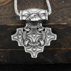Viking Raven <b>Cross</b> Pendant Stainless Steel Men's Necklace Geometric Design Asymmetry Pattern - Product Image 3