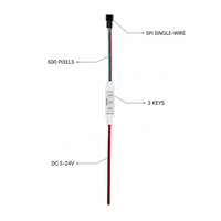 Contrôleur de bande LED Mini Dream Color DC5-24V SPI à fil unique, 3 touches, 600 pixels, SP002E, IC personnalisé RGB, sortie 3.5A, télécommande 30M