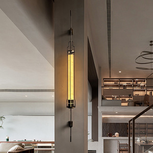 New Chinese Style <b>Wall</b> Lamp Led E27 <b>Switch</b> Control For Hotel Tea Room Villa Long Slim Design Gold Gun Black - Product Image 4