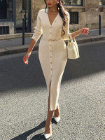 Robe maxi en tricot élégante pour femmes, boutonnée sur le devant avec ceinture, de qualité supérieure