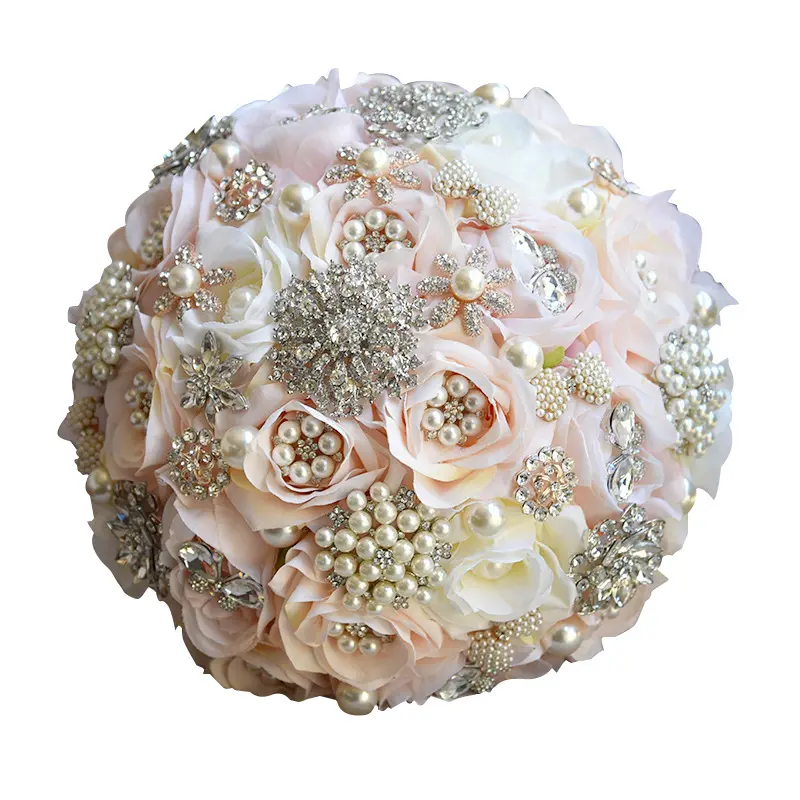 Gorgeous Satin Roses Crystals Embellished Artificial Flowers Bridal Wedding Bouquet
