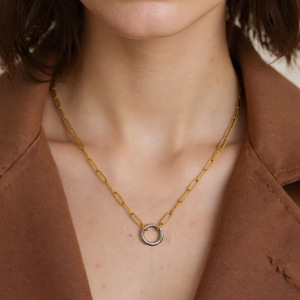 Collier en acier inoxydable, couleur or et argent, design géométrique, bijoux unisexe - Product Image 1