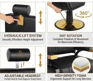 Sillas de Barbero Reclinables de Cuero PU de Alta Calidad con Base Hidráulica y Acabado Dorado para Uso Comercial en Barberías - Product Image 5