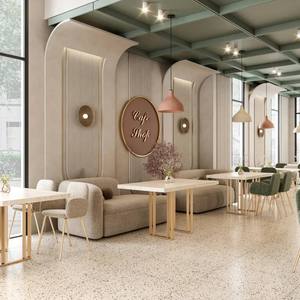 Diseño de Interiores de Cafetería Llave en Mano, Fabricante de Muebles Personalizados para Cafés |   Barra de Bar de Latón Estilo Terrazo Crema Francés OEM - Product Image 3