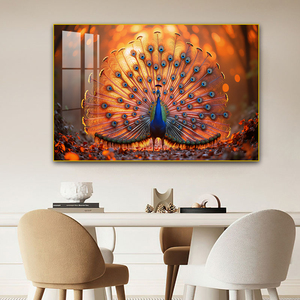 Stampa HD su misura <span class=keywords><strong>immagini</strong></span> animali pavone per la decorazione della casa ristorante soggiorno pareti arte cristallo porcellana pittura LED - Product Image 4