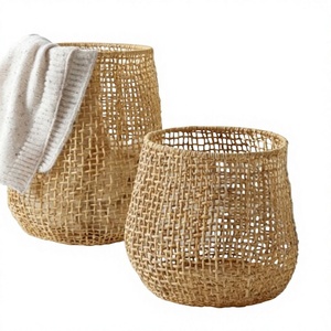 Panier de rangement en jonc de mer fait main, panier suspendu tissé pour la maison, la chambre d'enfant, la salle de bain, la décoration intérieure - Product Image 1