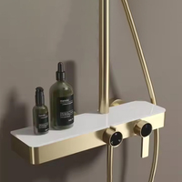 Robinet De Salle De Bains De Luxe En Laiton Doré Nouvelle Conception Mur Accroché Brossé Or Pluie Jet Ensemble De Douche Mitigeur Juego De Ducha