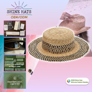 หมวกสานทรงโบตเตอร์ลายขอบรุ่ย รุ่น OEM Shinehats ปี 2026 สำหรับผู้หญิง สวมใส่ได้ในฤดูร้อน ชายหาด  ลายทางสีดำ  พร้อมปักโลโก้ตามสั่ง - Product Image 6