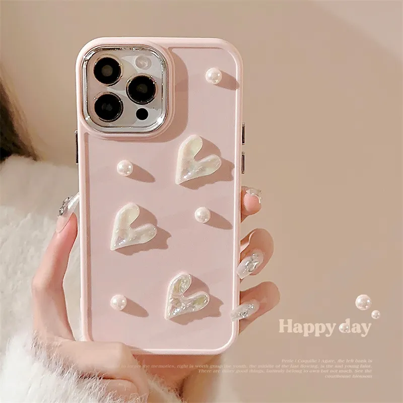 Cuore di perla rosa 14promax Cover Xs custodia del telefono per iPhone 13 3D Girl 11 adatto 12 morbido 15 cover protettiva antiurto a buon mercato chi