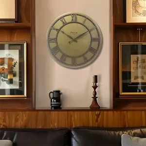 Jam dinding Quartz logam elegan Vintage, emas, desain seni dekorasi abstrak, wajah tunggal, jam melingkar