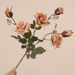 Promoción de gran oferta, decoración de boda, flores artificiales, rosas artificiales, tallo único a granel, 6 cabezas, rosas artificiales - Product Image 2