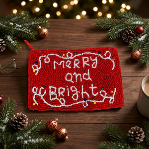Pochette rouge perlée avec broderie lettre de Noël, porte-monnaie zippé, organisateur de cadeaux de fêtes - Product Image 2