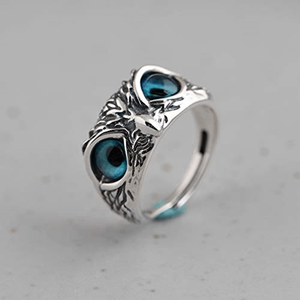 Anello Regolabile in Lega di Ottone con Occhi di Gufo Argentati per Uomo e Donna - Product Image 1