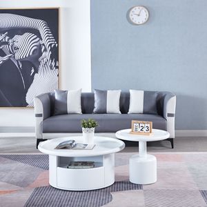 2-Piece White MDF Round <b>Coffee</b> <b>Table</b> Set for Living Room Bedroom - Product Image 2