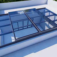 Systèmes de toit en verre à double vitrage coulissant électrique, puits de lumière rétractable superposé pour sortie d'escalier sur le toit, fenêtre