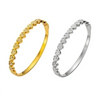 Bracelet jonc articulé en acier inoxydable 316L avec maillons en forme de cœur, plaqué or 18 carats, ton argent, zircone cubique, bracelet géométrique tendance unisexe