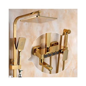Ensemble de robinetterie de douche murale LED pour hôtel, finition noir mat doré, thermostatique, entièrement encastré - Product Image 2