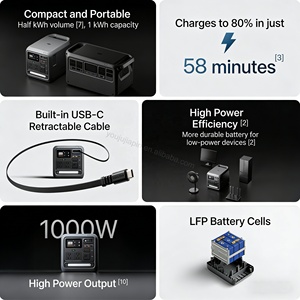 Station d'alimentation portable <span class=keywords><strong>DJI</strong></span> POWER 1000 <span class=keywords><strong>Mini</strong></span> 1008Wh <span class=keywords><strong>Batterie</strong></span> LiFePO4 avec station de charge de générateur solaire pour générateur extérieur - Product Image 4