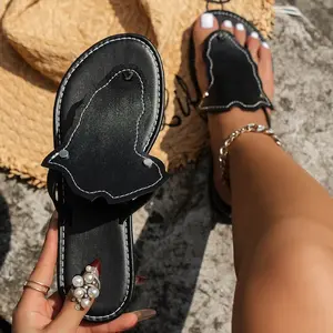 여름 신상품 패션 플랫 캐주얼 솔리드 컬러 플립 플롭 슬리퍼 야외 우아한 비치 샌들 플러스 사이즈 데일리 여성 신발