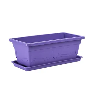 Pot de fleurs rectangulaire en plastique, motif de gravure, pour loisirs, bon marché, avec plateau, 50 cm - Product Image 1