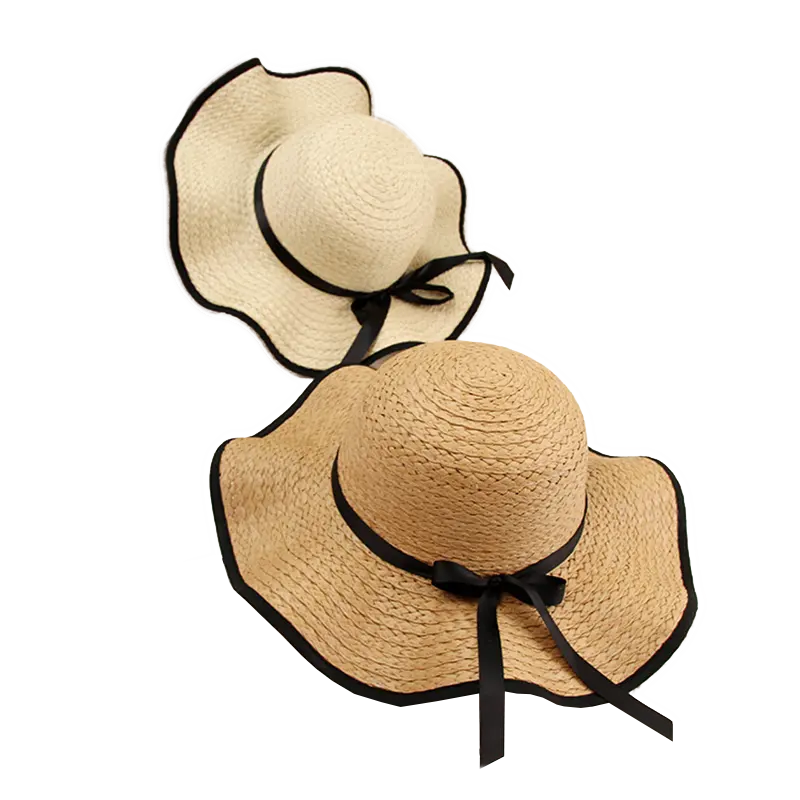 หมวกฟางกระดาษสำหรับผู้หญิง,โมเดลแฟชั่นโชว์หมวกปีกคลื่นหมวกกันแดดชายหาดหมวกฟางปีกกว้าง