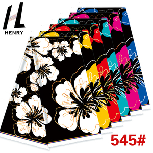 <span class=keywords><strong>Henry</strong></span> Big Floral Pattern Design <span class=keywords><strong>Fond</strong></span> noir Tissu imprimé de couleur vive pour robe Mumu - Product Image 2