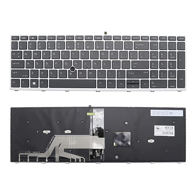 New Backlit Laptop Keyboard Replacement for HP ProBook 650 G4 655 G4 650 G5 655 G5 with Pointer Silver Frame Notebook Keyboard