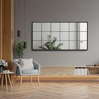 Mirroni Full-Length Window Pane Wall Mirror Black Metal Floor Mirror Farmhouse Style Leaning Windowpane Window Finished Mirror
