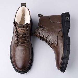 Bottes d'hiver en cuir pour hommes, tendance, style motard, chaudes, en coton, pour le travail, livraison directe - Product Image 3