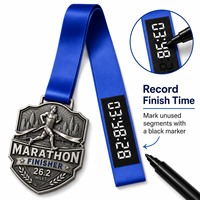 Médaille de marathon bleue personnalisée avec ruban de temps de finition, récompense pour coureur, médailles de finisseur de course en métal, fabricant, vente en gros, en vrac