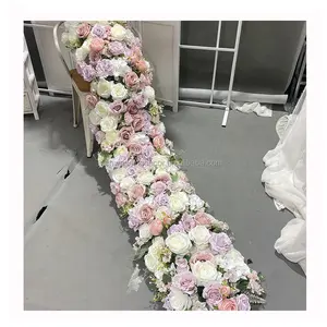 Customized 2 meters long white and pink artificial flower runner decoration for wedding event accessories