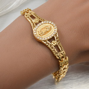 Pulseras de lujo personalizadas, impermeables, sólidas, ovaladas, con relieve de la Virgen María, filigrana y circonita cúbica. - Product Image 2