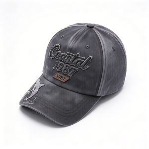 Gorra de Béisbol Vintage de Algodón Lavado de 6 Paneles, Estilo Dad Hat, con Bordado 3D Costero 1987, Unisex, con Visera Curva Desgastada y Parche de Cuero con Letra - Product Image 6