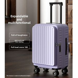 Hoge kwaliteit voorzien van openbaaringsmechanisme PC-materiaal spinner wielen handige deksel <span class=keywords><strong>trolley</strong></span> duurzame koffer TSA-slot uitbreidbare laag bagage - Product Image 2