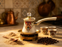 Cafetière turque vintage en émail floral coloré avec couvercle en cristal, poignée résistante à la chaleur, ibrik pour cuisinière, cafetière arabe