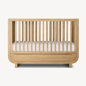 Baby Crib Nursery <strong>Cot</strong> Oak Kids Room Underbed Storage <strong>Drawer</strong> Vertical Slat Rail Rounded Side Panel Minimalist Oak Wood Furniture - Product Image 4